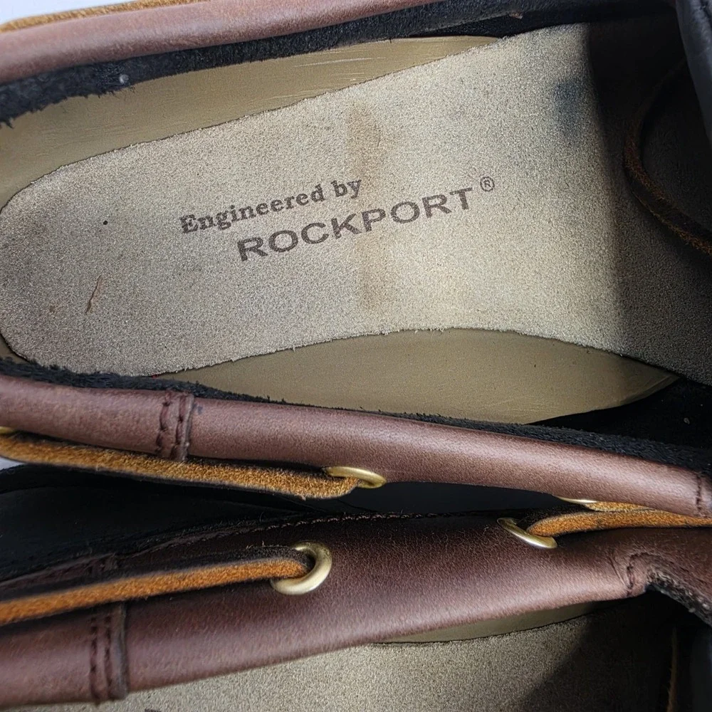 Rockport Men's Boat Shoes Leather Upper  Size 8.5W Brown And Black Toe Closurer